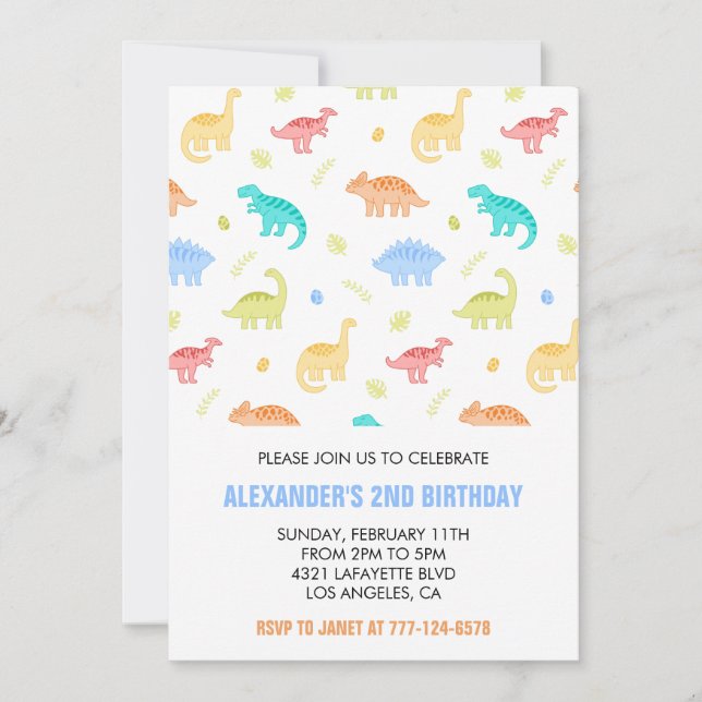 Deux invitations d'anniversaire rex pour enfants j (Devant)