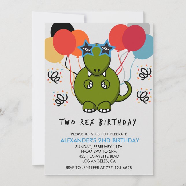 Deux invitations d'anniversaire rex pour enfants m (Devant)