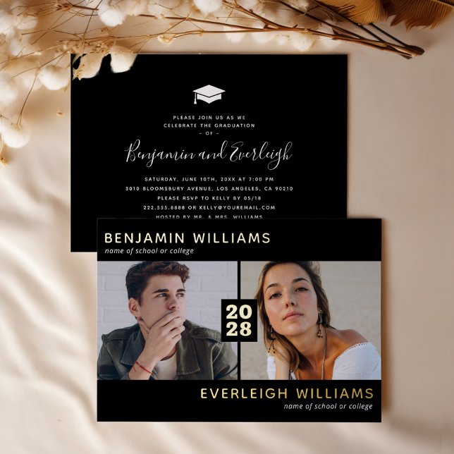 Deux invitations de fin d'études avec feuille d'or (Créateur téléchargé)