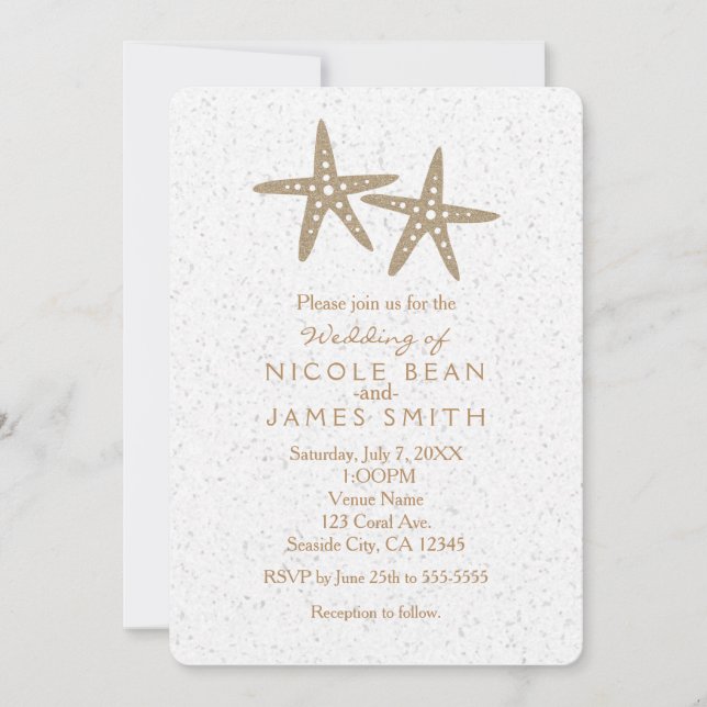 Deux invitations de mariage de plage avec étoiles  (Devant)