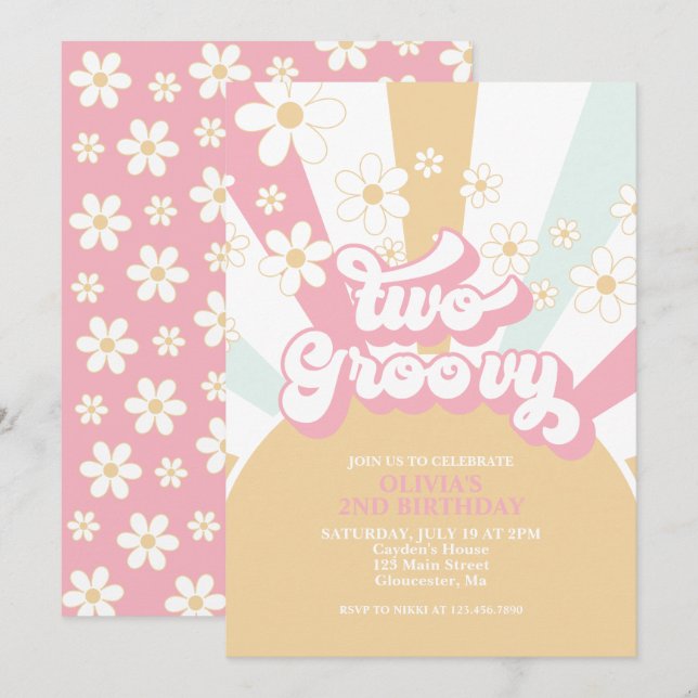 Deux Invitations Ensoleillées Groovy Rétro Été (Devant / Derrière)