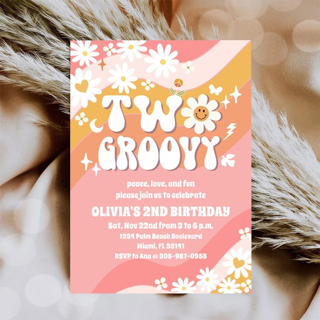 Deux invitations groovy pour un 2ème anniversaire (Créateur téléchargé)