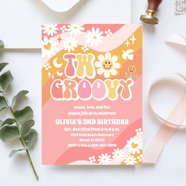 Deux invitations groovy pour un 2ème anniversaire (Créateur téléchargé)