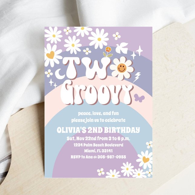 Deux invitations groovy pour un 2ème anniversaire (Créateur téléchargé)