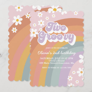 Deux invitations groovy rétro arc-en-ciel pour un 