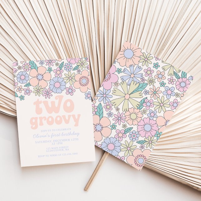 Deux invitations groovy rétro florales pour le 2èm (Créateur téléchargé)
