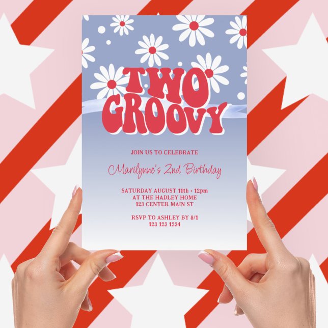 Deux Invitations Groovy Rétro pour un 2ème Anniver (Créateur téléchargé)