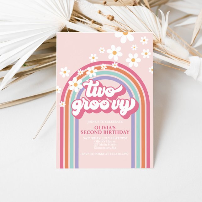 Deux Invitations Rétro Arc-en-ciel Groovy (Créateur téléchargé)