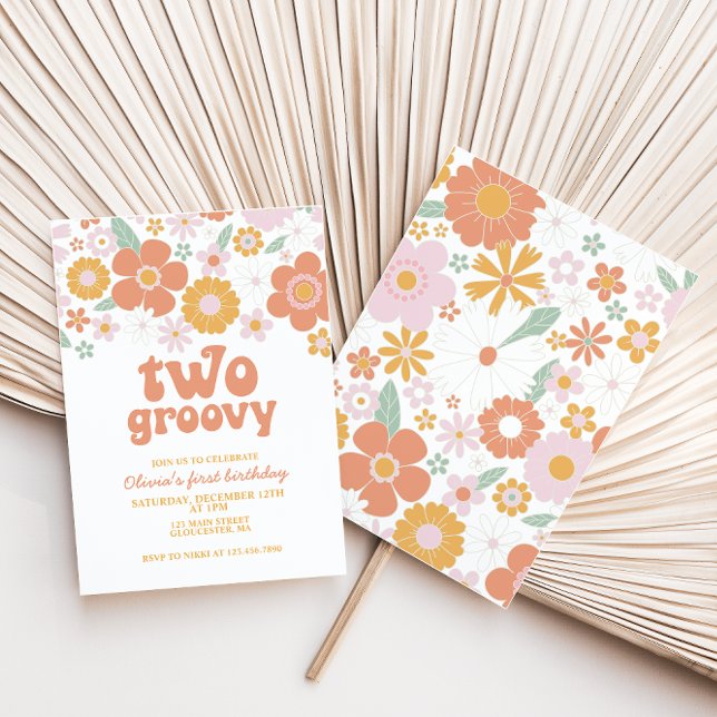 Deux invitations rétro fleuries groovy pour un pre (Créateur téléchargé)