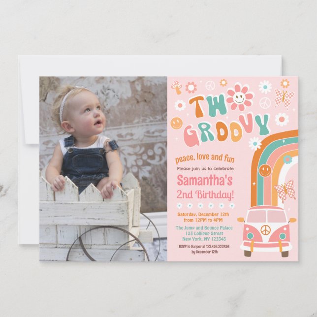 Deux invitations Super Boho Retro 2e anniversaire (Devant)