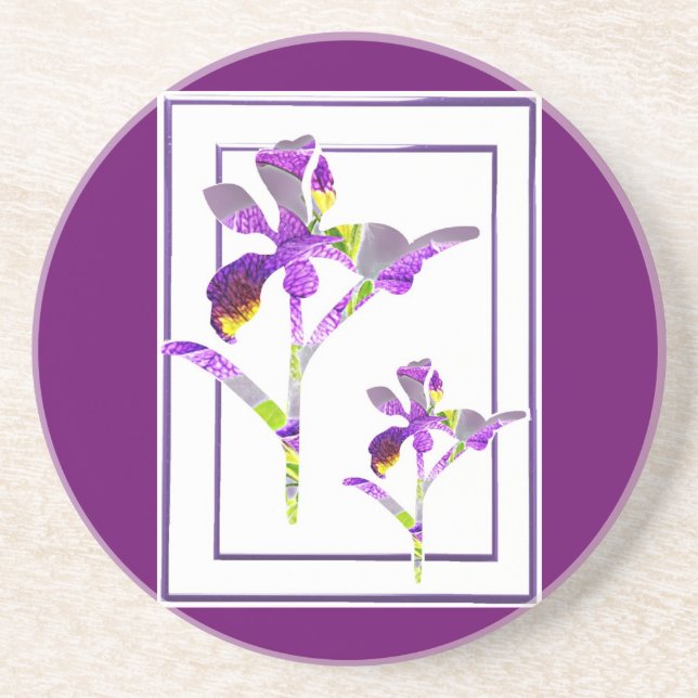 Deux Irises ~ Dessous de verre de boisson en grès (Devant)