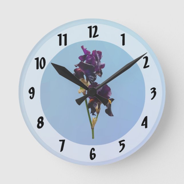 Deux Irises Violets Carré Horloge murale (Recto)