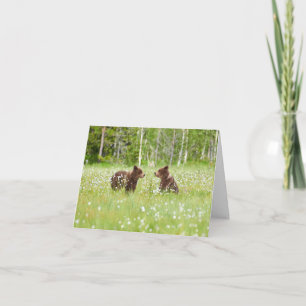 Deux jeunes amis ours brun plié carte de voeux
