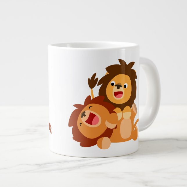 Deux Jolies caricatures Lions Jumbo Mug (Devant droit)