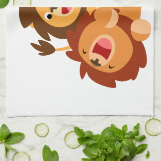 Deux Jolies Cartoon Lions Serviette de cuisine