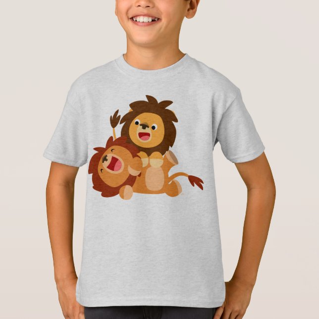 Deux Jolies T-shirt Enfants Lions Cartoon Jouant (Devant)