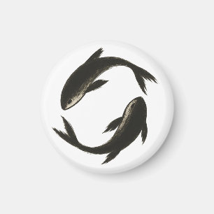 Deux Koi - Poisson à pinceau d'encre sur aimant