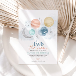 Deux La Lune 2e Anniversaire Invitation Garçon Arg