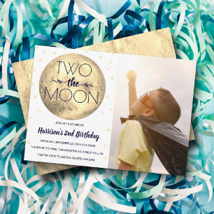 Deux La Lune 2e Invitation Photo Anniversaire
