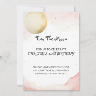 Deux La Lune 2ème Fille Invitation Anniversaire