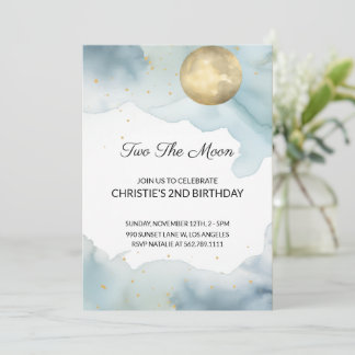 Deux la Lune Anniversaire Invitation Fille Bleu