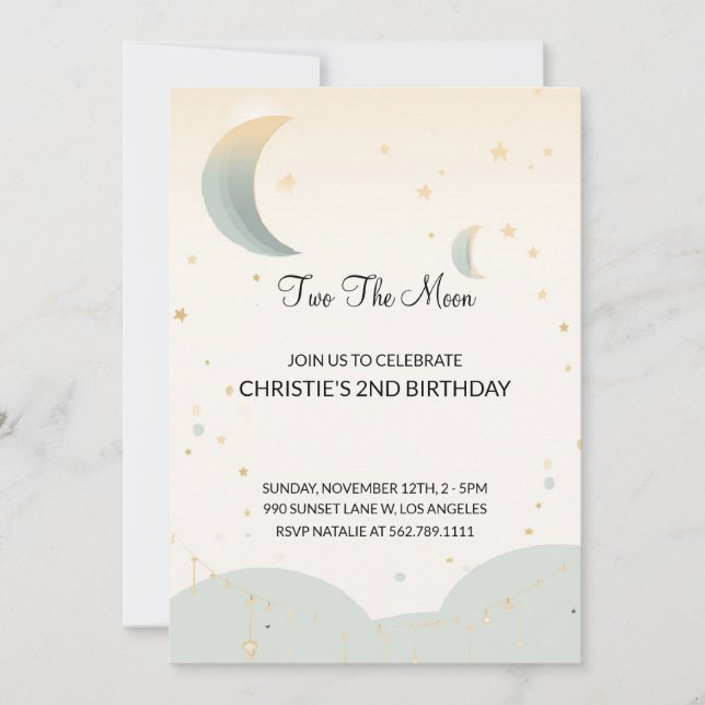 Deux la Lune deuxième invitation anniversaire (Devant)