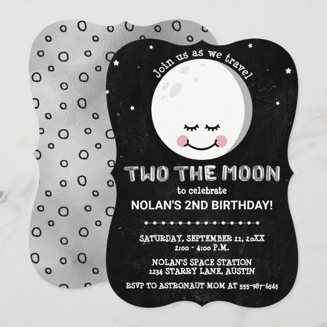 Deux La Lune Galaxy 2e Invitation d'anniversaire (Devant / Derrière)