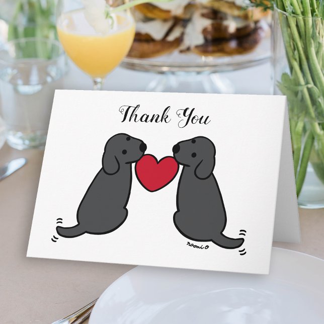 Deux Labradors noirs avec Merci cardiaque (Two Black Labradors with Heart Thank You Card for Labrador Owners.  Cute Dog Cartoon Design.)