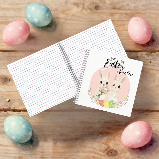 Deux lapins de Pâques Cahier à spirale personnalis (Créateur téléchargé)