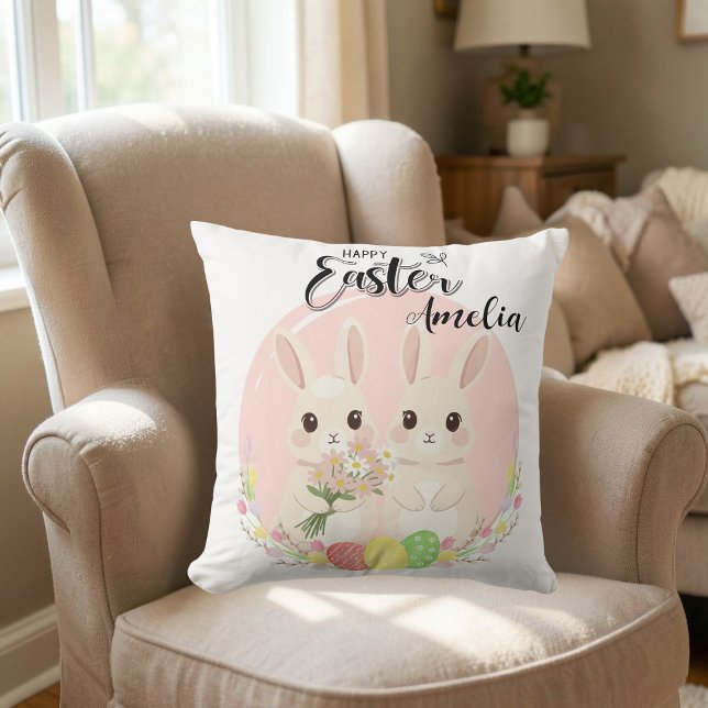 Deux lapins de Pâques Coussin décoratif personnali (Créateur téléchargé)