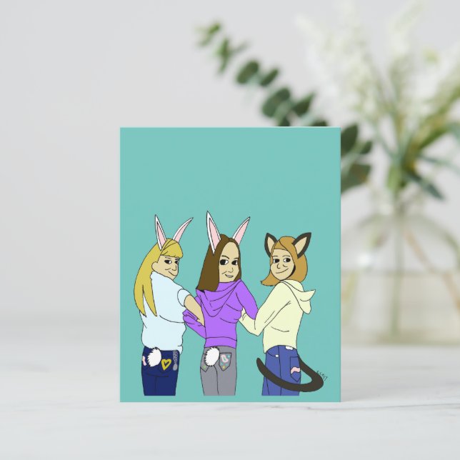 Deux lapins et un chaton (Debout devant)