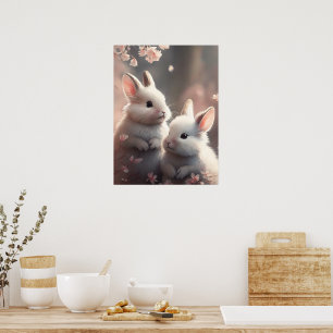Deux lapins mignons avec sakura Poster