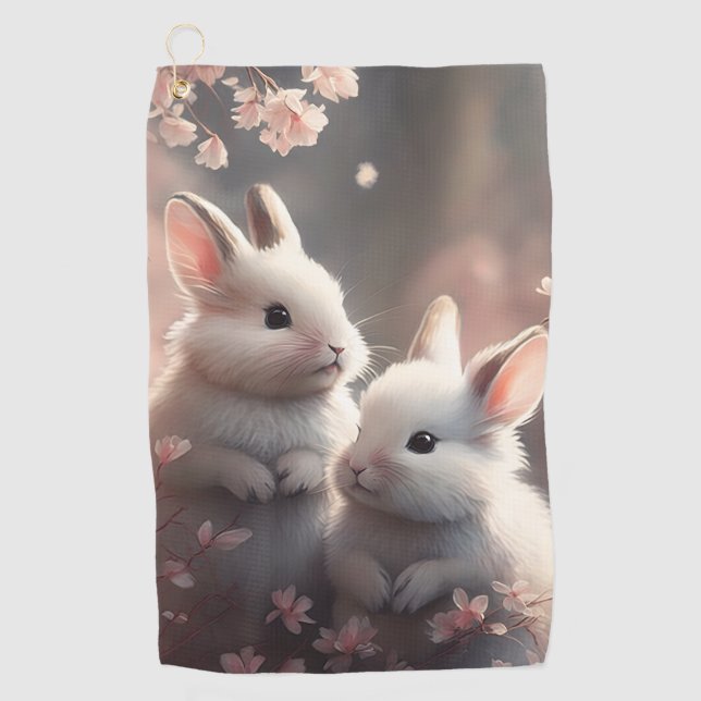 Deux lapins mignons avec serviette de golf sakura (Devant)