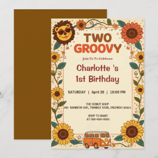 Deux Lion Groovy Anniversaire Rétro 70s 2ème Anniv