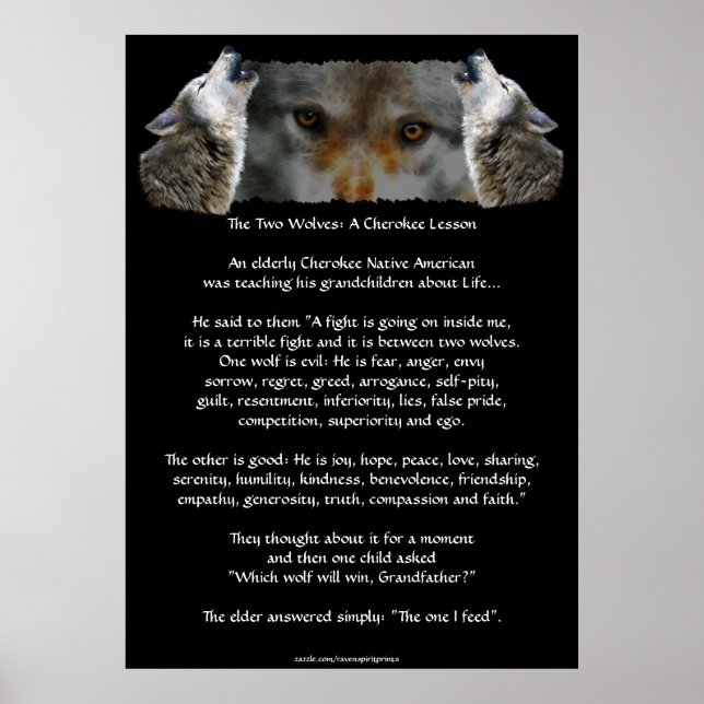 DEUX LOUPS CHEROKEE HISTOIRE Wolf Art Poster