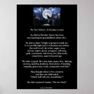 DEUX LOUPS CHEROKEE HISTOIRE Wolf Art Poster