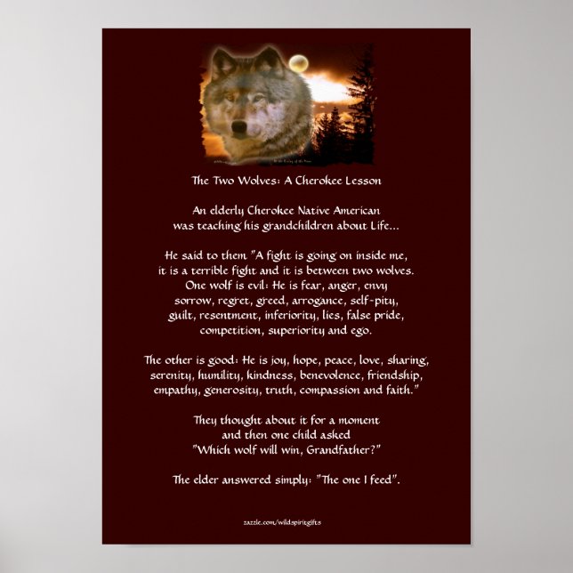 Deux loups Cherokee Tale Wolf Poster d'art (Devant)