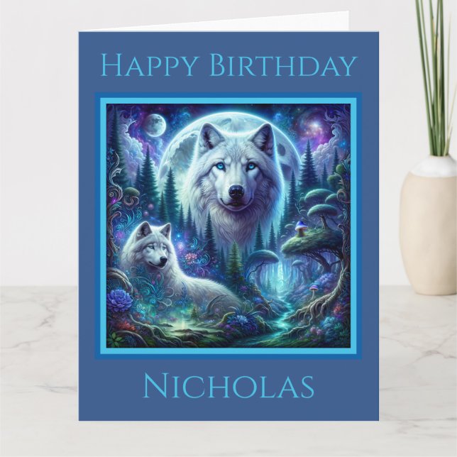 Deux loups dans un Imaginaire Carte d'anniversaire (Devant)