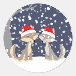 Deux loups en hiver Sticker de Noël
