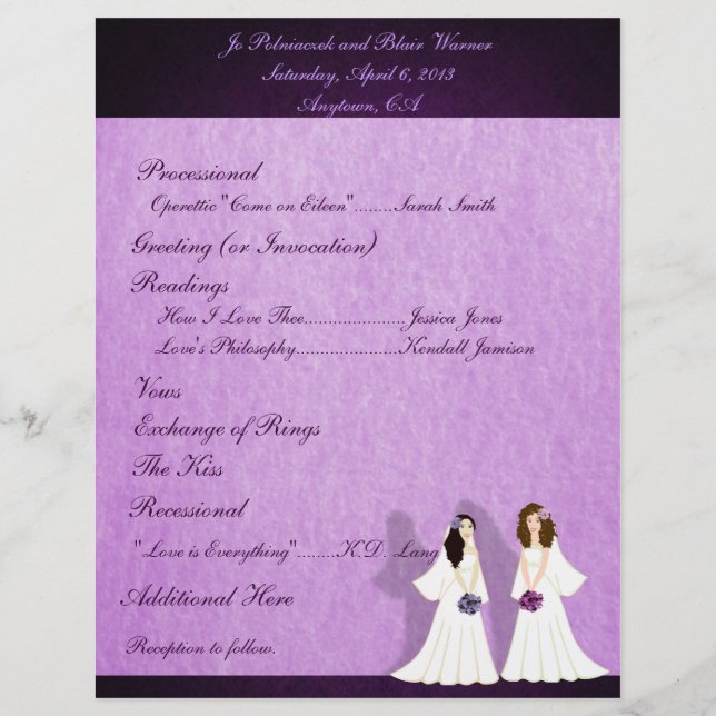 Deux mariées Lesbiennes Mariage Programmes personn (Devant)
