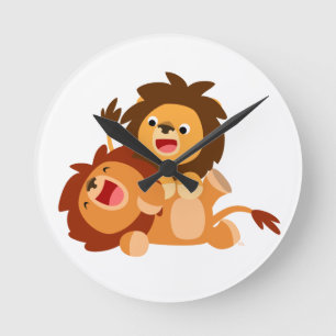 Deux mignonnes Cartoon Lions Horloge Mur