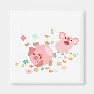 Deux mignons cochons de dessin dans le aimant du p
