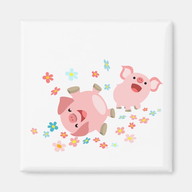 Deux mignons cochons de dessin dans le aimant du p (Devant)