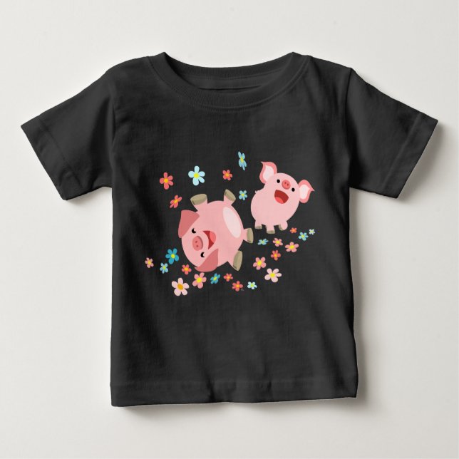 Deux mignons cochons en T-shirt bébé printemps (Devant)