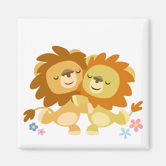 Deux mignons Lions Cartoon Aimant Tango (Devant)