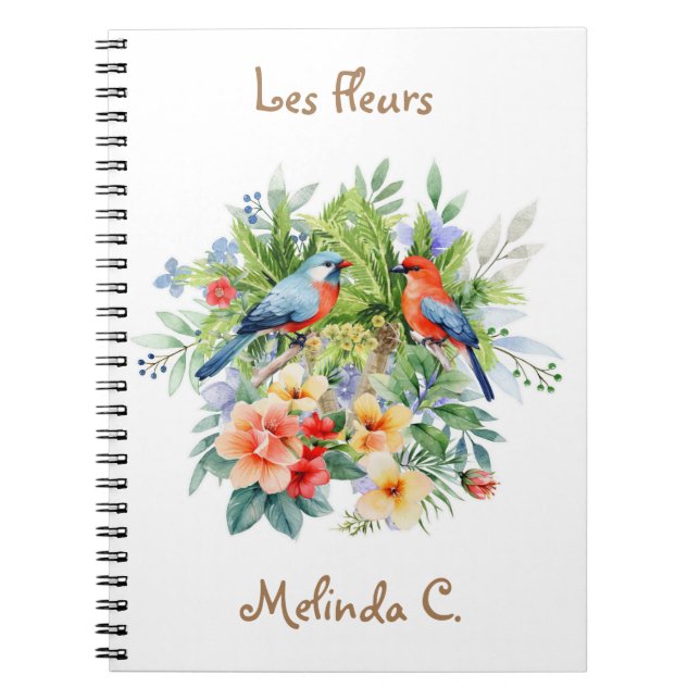 Deux mignons oiseaux avec Carnet de fleurs tropica (Devant)