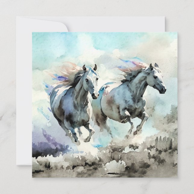 Deux Mustangs sauvages se dressent contre le vent (Devant)