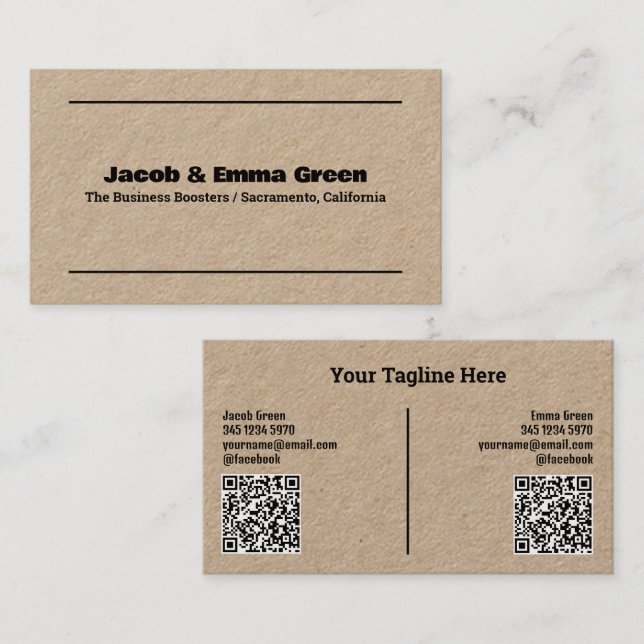 Deux noms QR Kraft Carte de visite (Devant / Derrière)