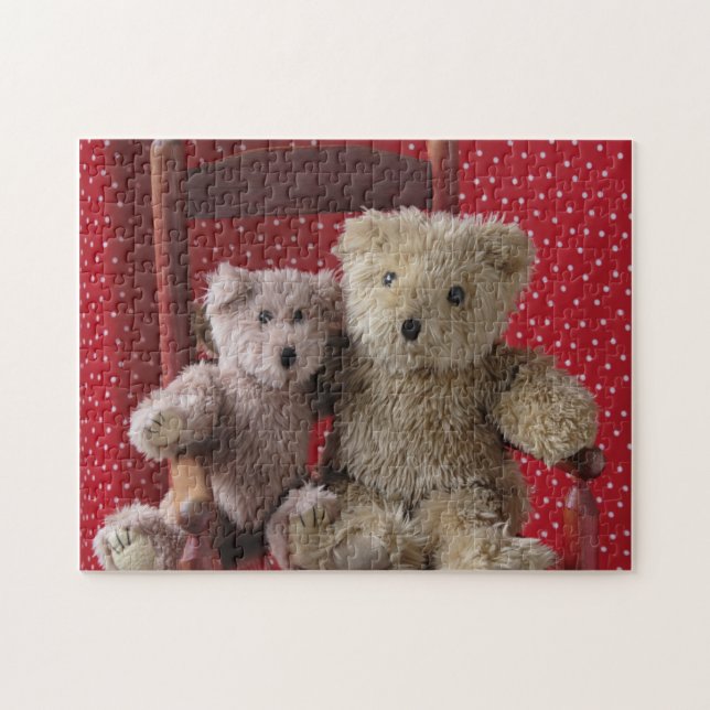deux nounours dans un puzzle de chaise rouge (Horizontal)
