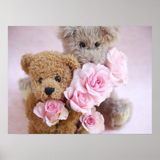 deux nounours tenant une affiche rose (Devant)
